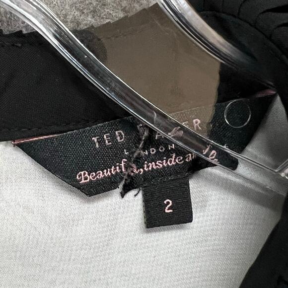 Ted Baker Jenya Blouse S Off White Black Pleated Peter Pan Collar Modest Chic - Picture 12 of 16